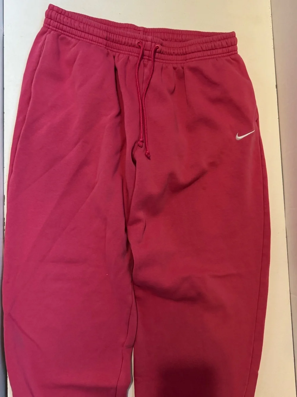 Nike Pink Fleece Joggers with White Swoosh drawstring women’s XL